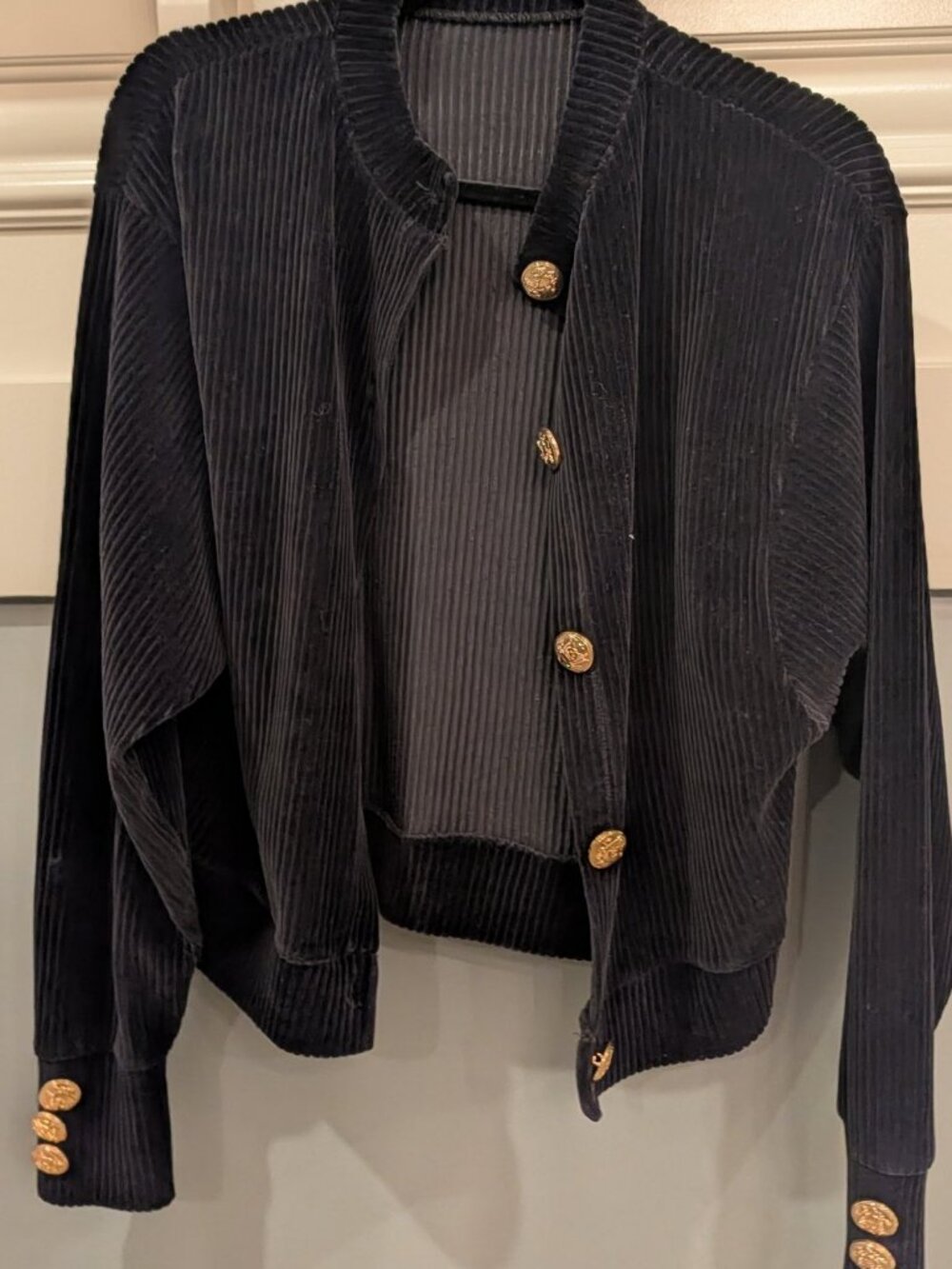 Navy Corduroy Cardigan with Gold Buttons - One Size